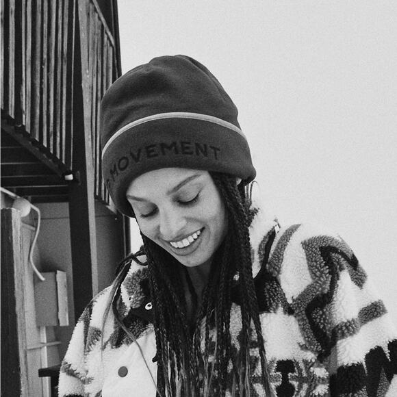 Free People FP Movement Spellout Fleece Flat Out Cuffed Beanie Hat in Black - Picture 5 of 8